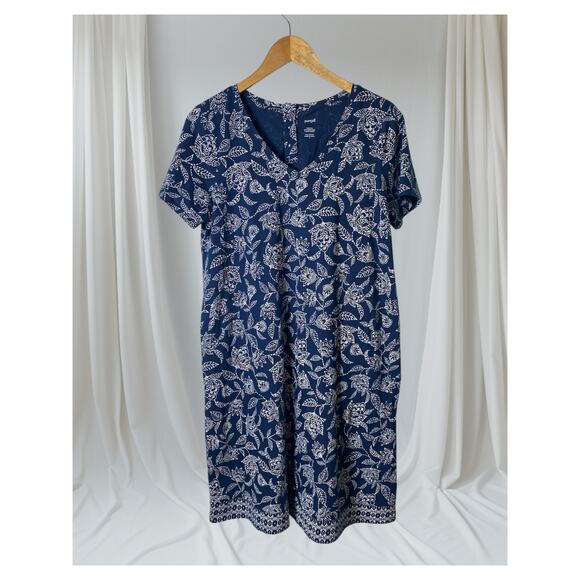 Pure Jill Navy Floral Print V-Neck Short Sleeve Cotton T-Shirt Dress Size Small - Picture 1 of 8